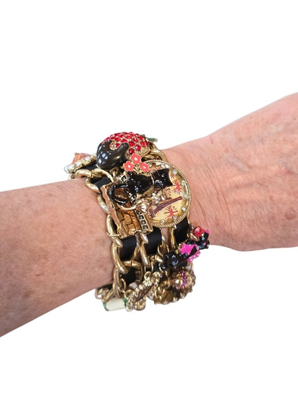 Betsey Johnson Paris Is Always A Good Idea Cat Lovers Gold Charm Bracelet - Picture 3 of 16